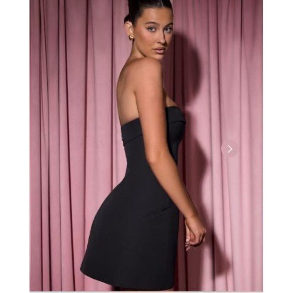 Oh Polly Women's Black Foldover-Neck Structured A-Line Mini Dress Sz 14 2578 - Picture 4 of 13